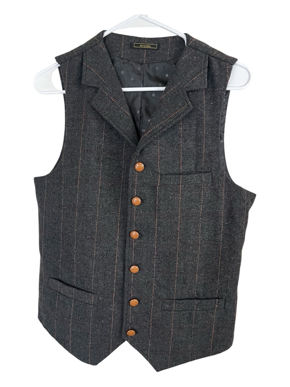 Men's Charcoal Wool Blend Red Pinstripe Vest by Aesido